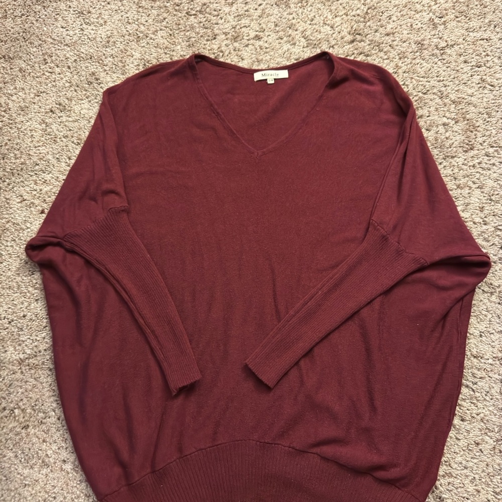 Miracle V-Neck Dolman Sweater in Rich Burgundy